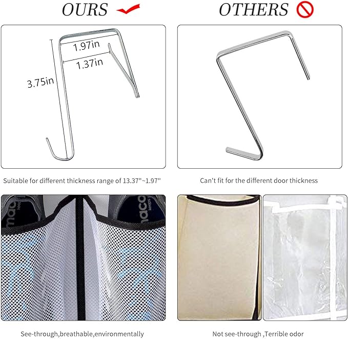 KEEPJOY Over The Door Shoe Organizer 2 Pack, Mesh Pockets Hanging Shoe Rack - Image 5