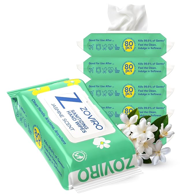 Zoviro Hand Sanitizer Wipes, Jasmine Essential Oils, 100% Viscose Ultra-Soft - Image 9