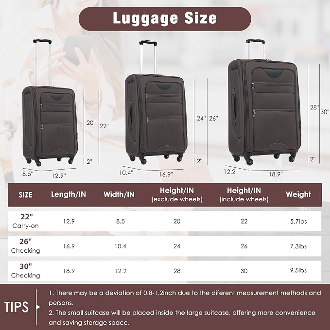 Merax Softside Luggage Set Softshell Lightweight 3 Piece Spinner Suitcase - Image 2