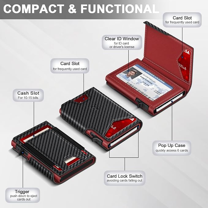Wallet for Men Wallet with Slim Pop Up Card Holder 9-13 Cards, Bifold - Image 5