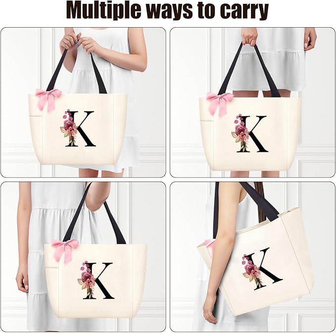 Vavabox Tote Bag, A-Z Initial Monogrammed Waterproof Tote Bag, Bridesmaid Gifts - Image 4