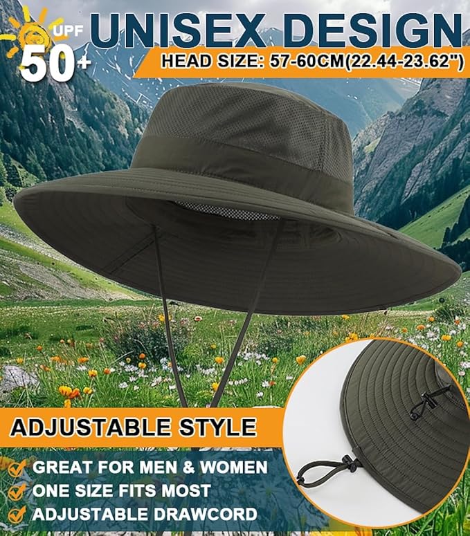 Home Prefer UPF50+ Mens Sun Hat Wide Brim Fishing Hat Foldable Large Brim UV - Image 3