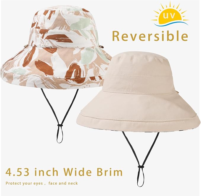 vidsel Womens Sun Hats Wide Brim Reversible Bucket Cotton Hat Packable Summer - Image 5