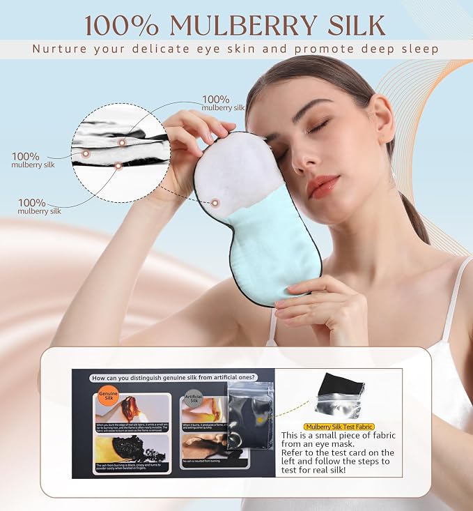 HiRui Silk Sleep Mask, 100% Natural Mulberry Silk of Double-Sided & - Image 2