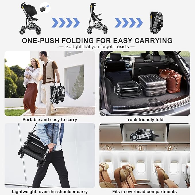Travel Stroller for Airplane Ultra Compact Umbrella Stroller One-Handed Folding - Image 5