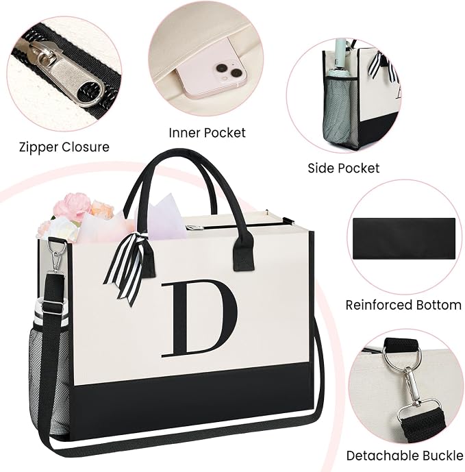 BAGAIL Initial Tote Bag, Personalized Birthday Gifts - Image 4