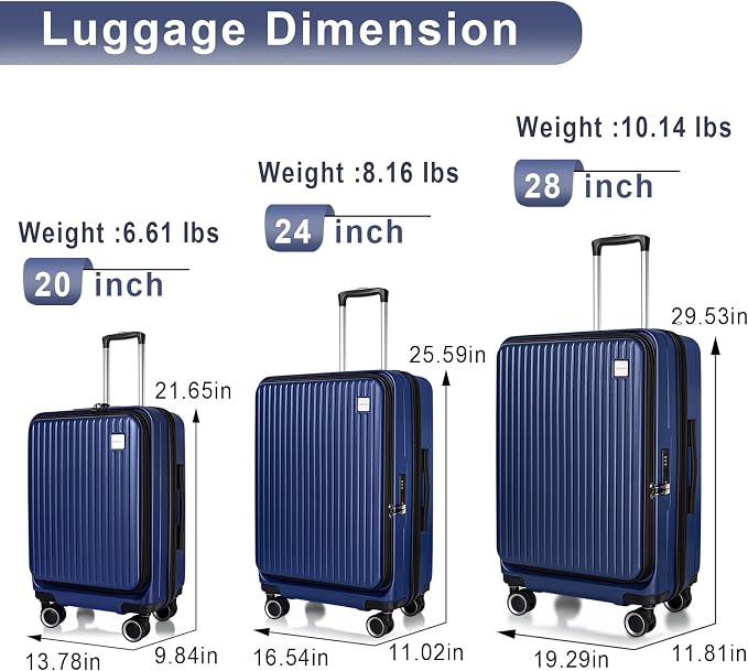 Luggage Sets 3 Piece, ABS Lightweight 20in/24in/28in Luggage, Expandable Carry - Image 7