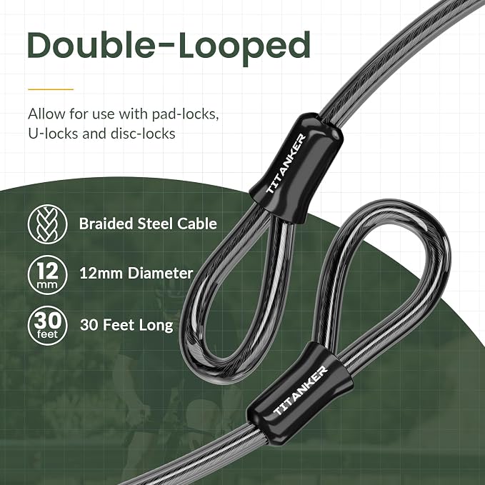 Titanker Bike Lock Cable, 12mm Thick Security Cable - Image 4