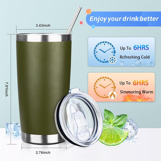 20oz Tumbler with Straw and Brush, Stainless Steel Vacuum Insulated tumbler - Image 2