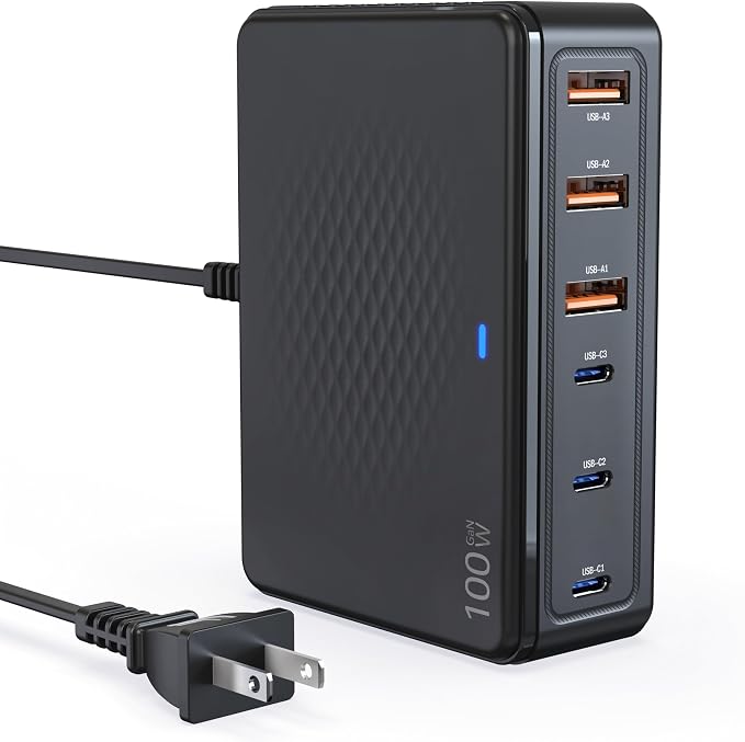 TT&C 100W USB-C Fast Charger, GaN III 6 Port PD+QC Multiport Charging Station by TTC