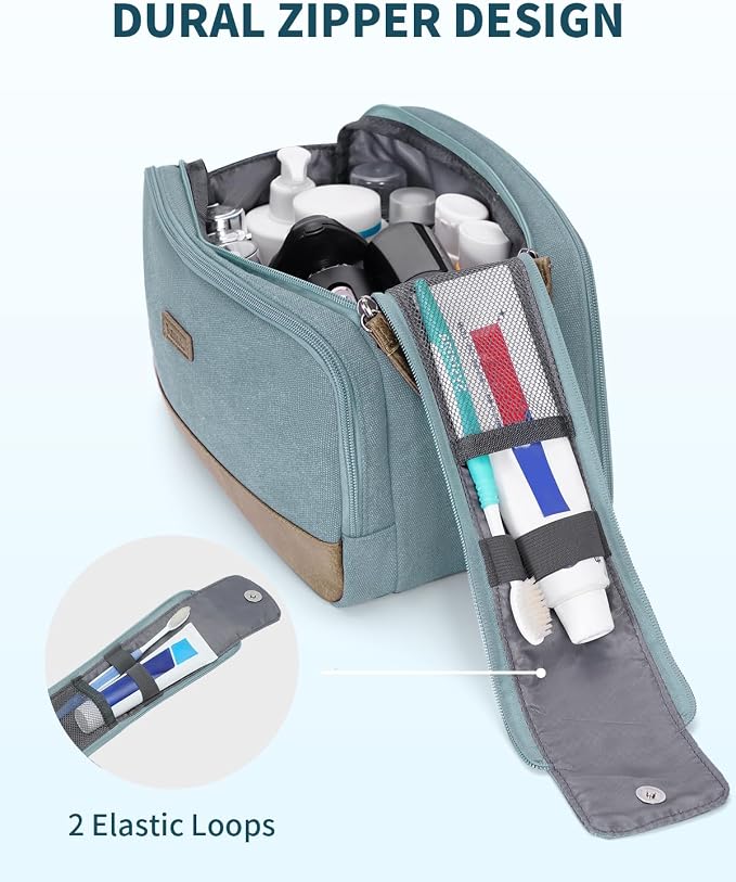 WANDF Toiletry Bag for Men Travel Toiletry Organizer Canvas and Leather Dopp - Image 6