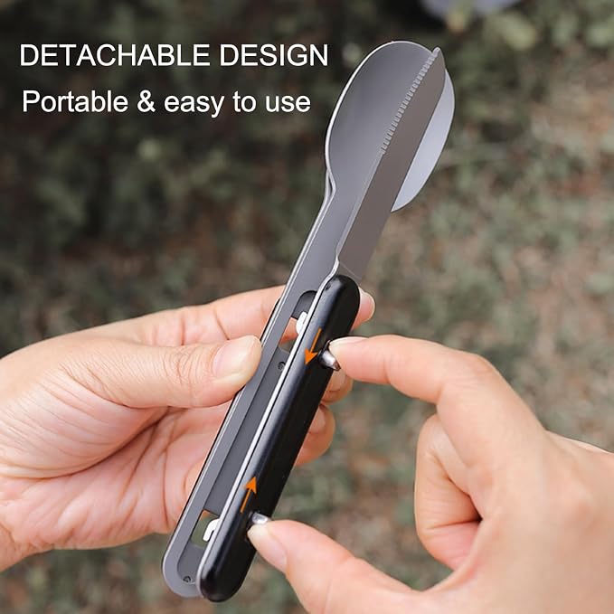3-in-1 Camping Utensils, Portable Stainless Steel Spoon, Fork and Knife Combo - Image 2