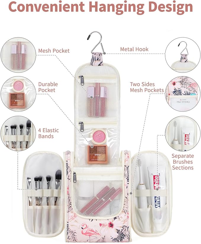 Narwey Small Hanging Toiletry Bag Women Travel Makeup Bag Organizer Toiletries - Image 2