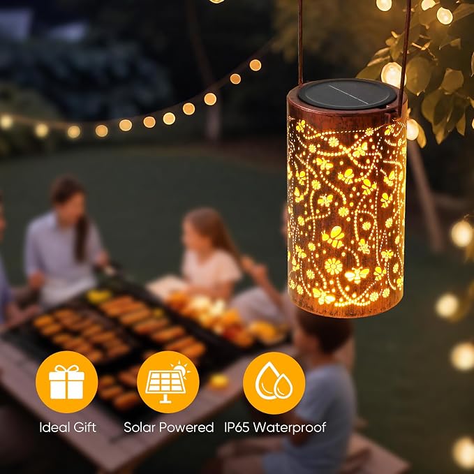 Homemory Bee Solar Lanterns Lights Outdoor Waterproof, Hollowed-Out Metal Decor - Image 7