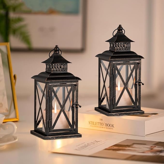 DECORKEY Lantern Decorative Indoor & Outdoor, 2 Pack Large Hanging Candle - Image 2