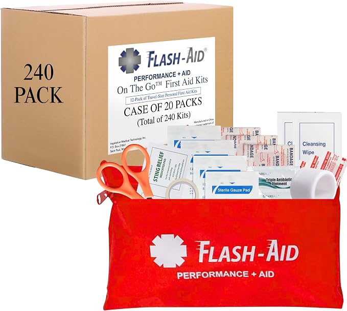Bulk 240-Pack Mini First Aid Kits – Compact Travel IFAKs in Reusable Pouches – by FlashAid
