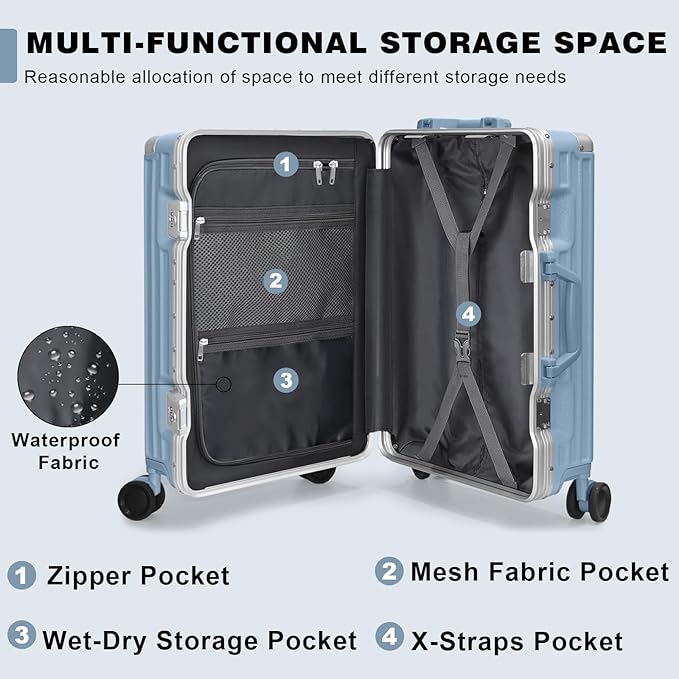 AnyZip Luggage Sets 2 Piece Aluminum Frame Carry On and Checked Suitcase PC ABS - Image 5