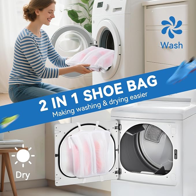 2-in-1 Shoe Dry Bag for Sneaker Dry & Wash, Dual-zone Mesh Sneaker Dryer Bag - Image 2
