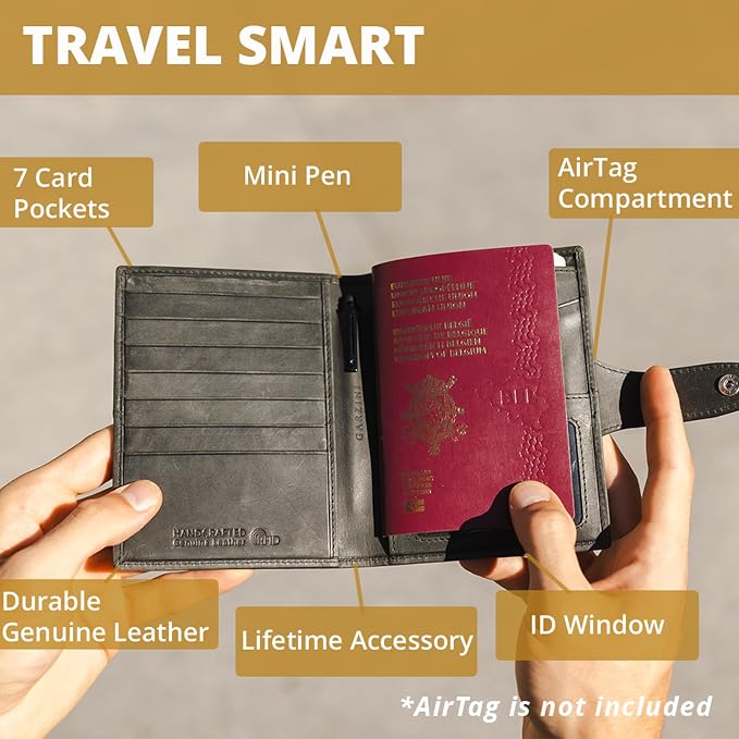 GARZINI Passport Holder with AirTag, Passport Wallet with RFID, Travel - Image 3