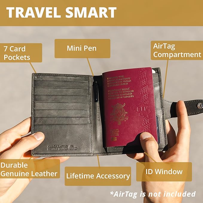 GARZINI Passport Holder with AirTag, Passport Wallet with RFID, Travel - Image 3