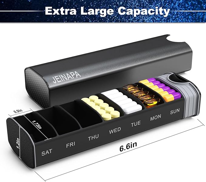 Extra Large Pill Organizer 7 Day, Aluminum Daily Pill Box, Weekly Travel Pill - Image 8