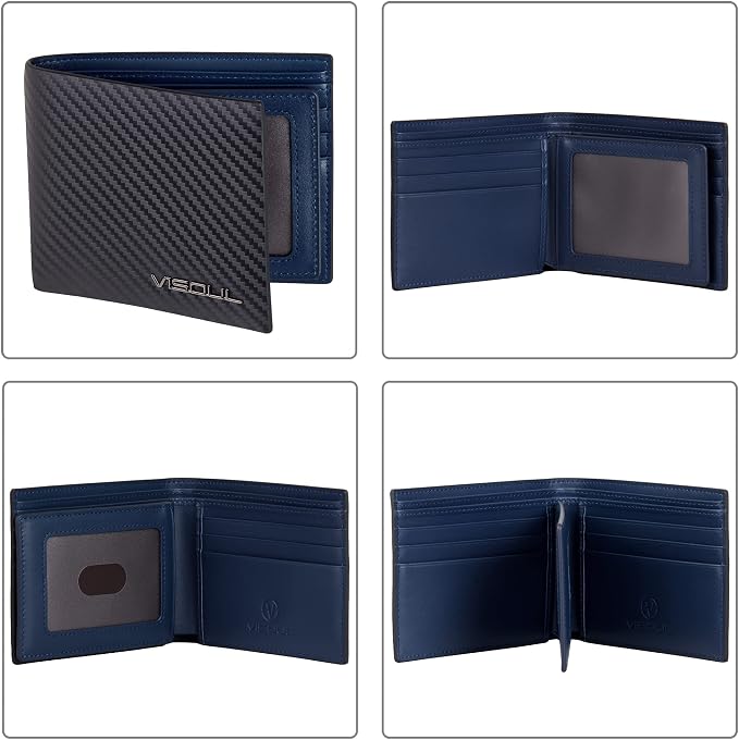 VISOUL Leather Mens Bifold RFID Blocking Wallet - Image 3
