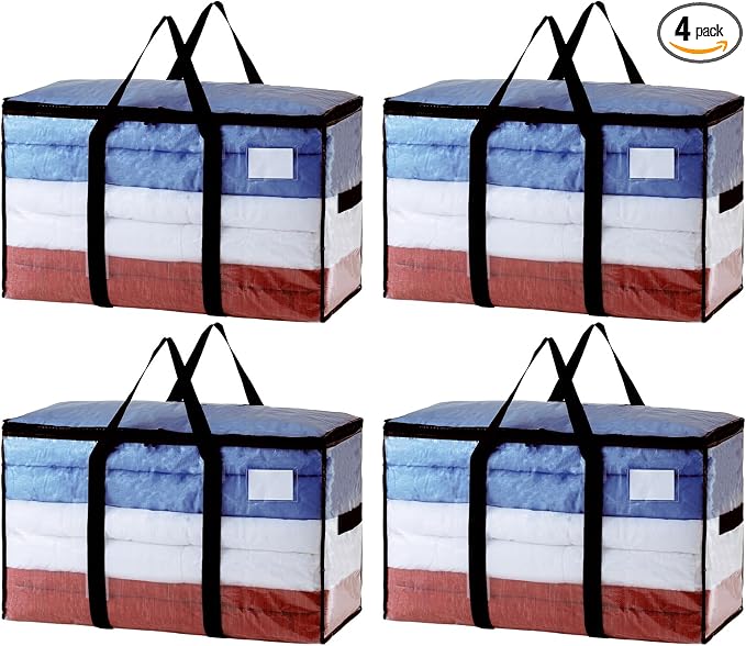TAILI Extra Large Moving Bags, 4 Pack Clear Heavy Duty Totes by TAILI