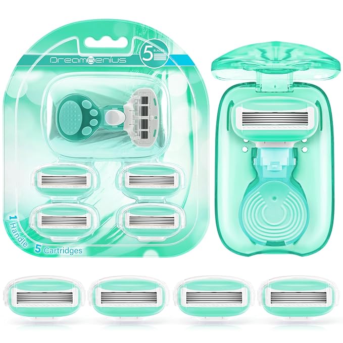 DreamGenius Travel Razors for Women Include 1 Handle and 5 Cartridges, Extra by DreamGenius