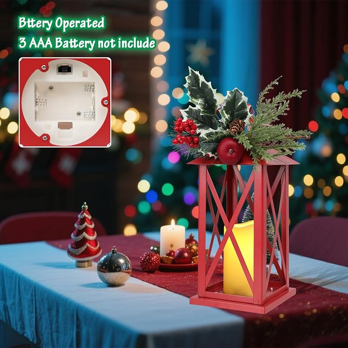 Christmas Decorative Lanterns 2 Pack Outdoor Lantern 13.5" Waterproof Battery - Image 3
