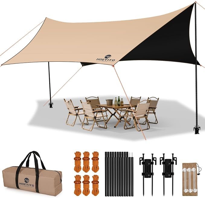 Camping Tarp with Poles & Retainer, 15x12.5FT Large Waterproof 210D Oxford by Unknown