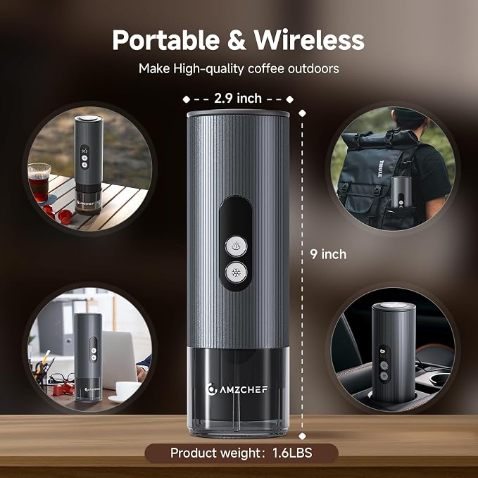 AMZCHEF Portable Espresso Machine w/ 9000mAh Battery & USB-C, 2-in-1 Travel - Image 5