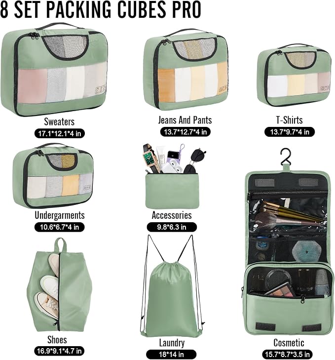 Veken 8 Set Packing Cubes for Travel Essentials, Suitcase Organizer Bags in 4 - Image 2