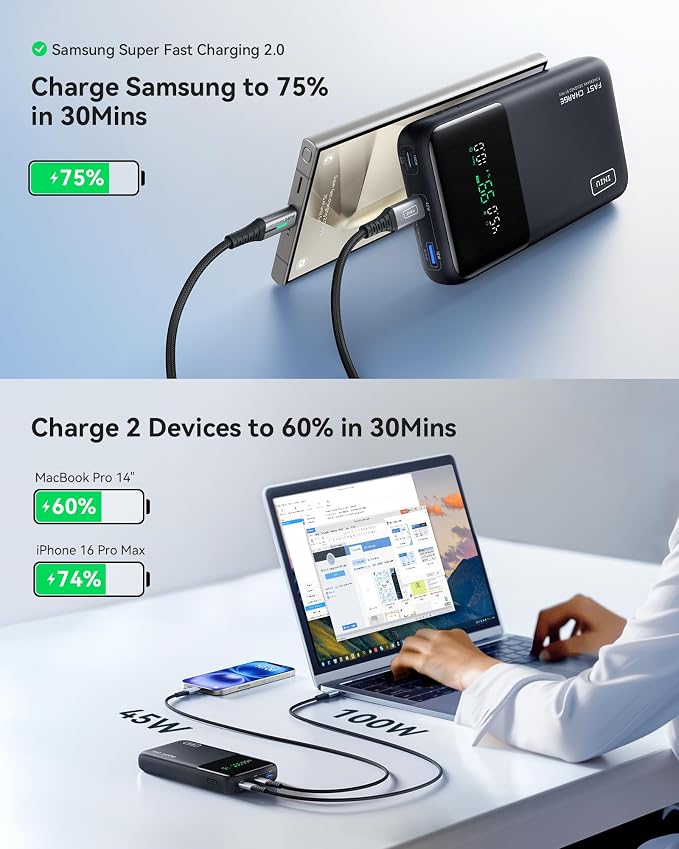 INIU 140W Power Bank, 25000mAh High Capacity Laptop & Phone Portable Charger - Image 3