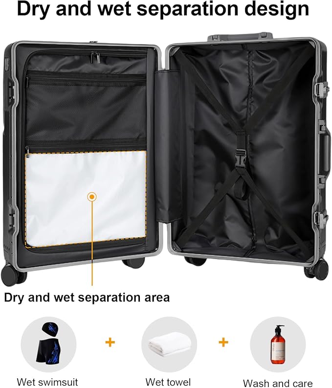 Zipperless Luggage, Polycarbonate Aluminum Hardshell, Expandable Carry-On - Image 4