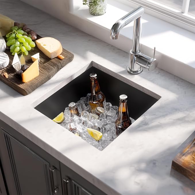 TORVA 14 x 14 Inch Gloss Black Undermount Kitchen Sink, PVD Coated Gunmetal - Image 2