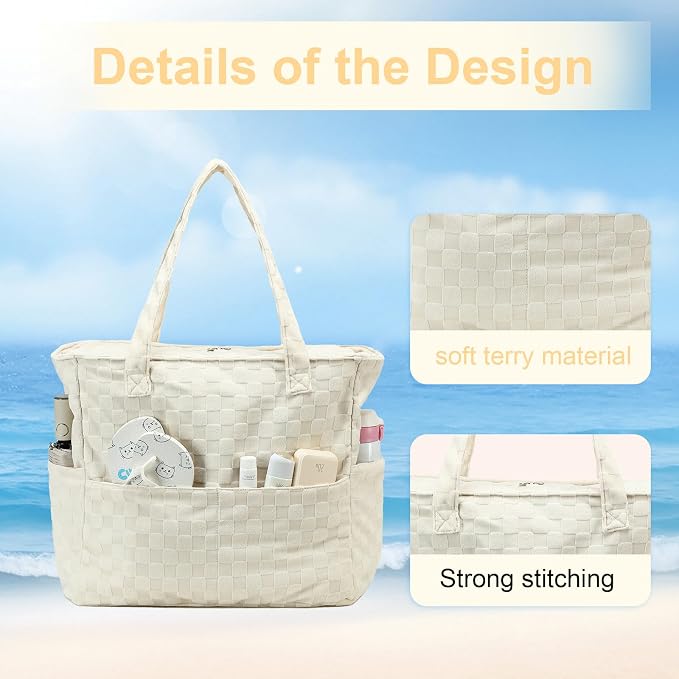 LEDAOU Large Beach Tote Bag Women Waterproof Sandproof Zipper Beach Tote Bag - Image 4