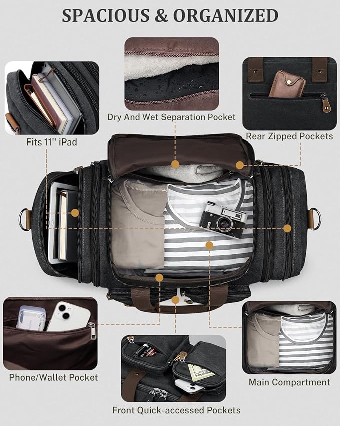 Gonex Canvas Duffle Bag for Travel, Expandable Water Resistant 50L Carry on - Image 5