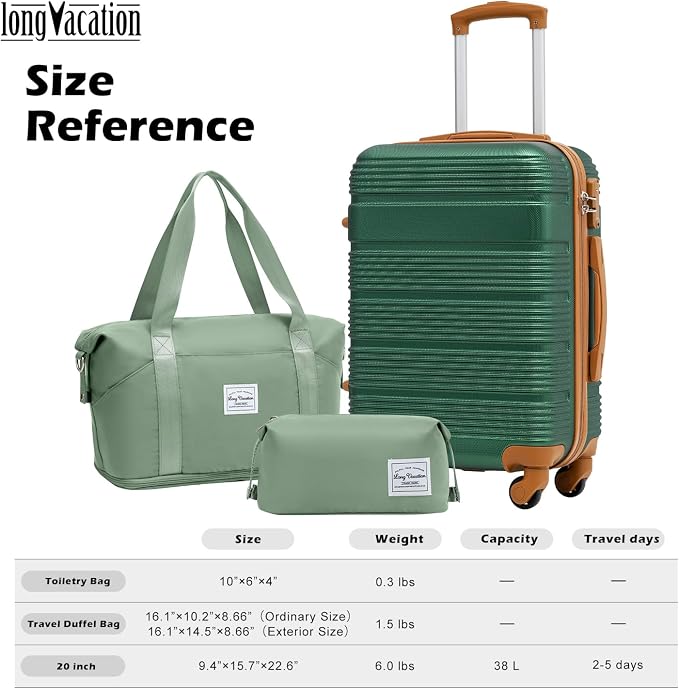 LONG VACATION 3 Piece Carry On Luggage 20 Inch Suitcase - Image 7