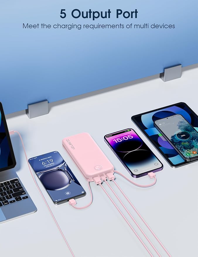 Portable Charger with Built in Cable and AC Wall Plug, USB C Power Bank - Image 8
