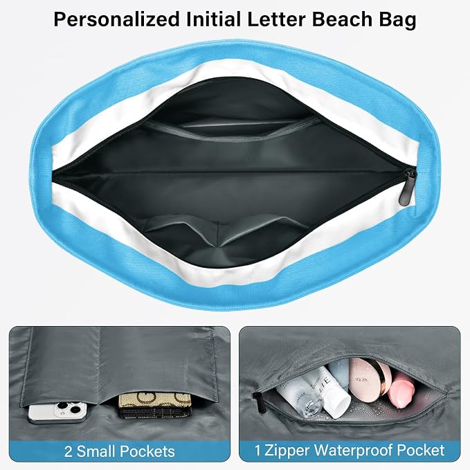 Becokan Beach Bag Initial Beach Tote - Image 4