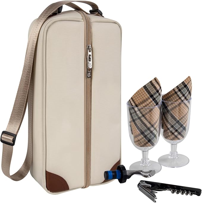 ALLCAMP Wine Tote Bag with Cooler Compartment，Picnic Set Carrying Two Sets of - Image 4