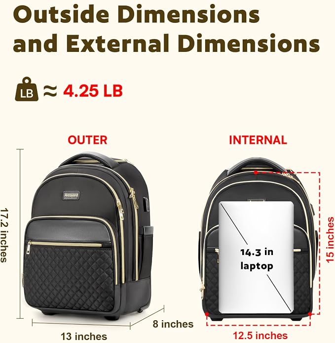 Small Rolling Backpack for Women, Lightweight Travel Backpack - Image 3
