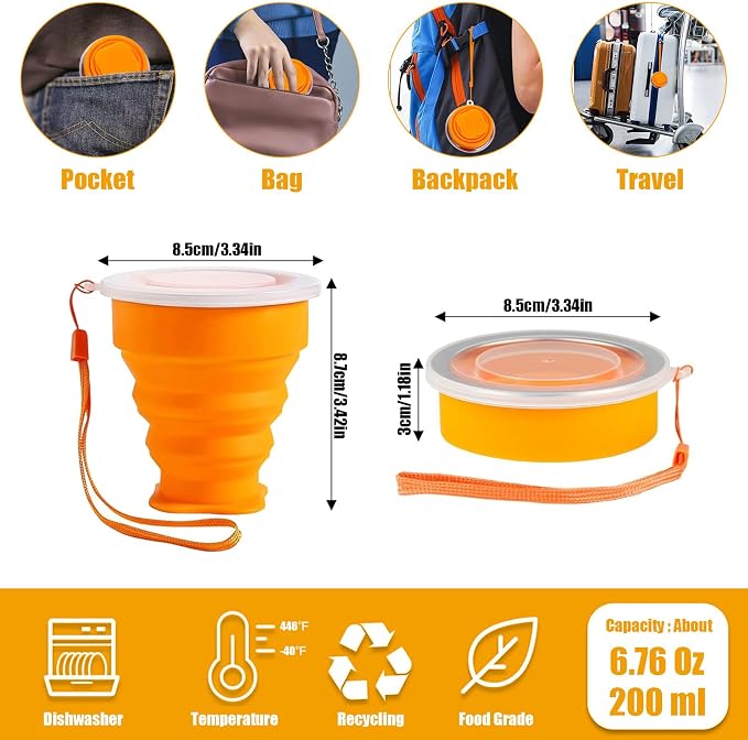 5Pcs Silicone Collapsible Cup for Travel, Reusable Folding Camping Cup Mug - Image 2