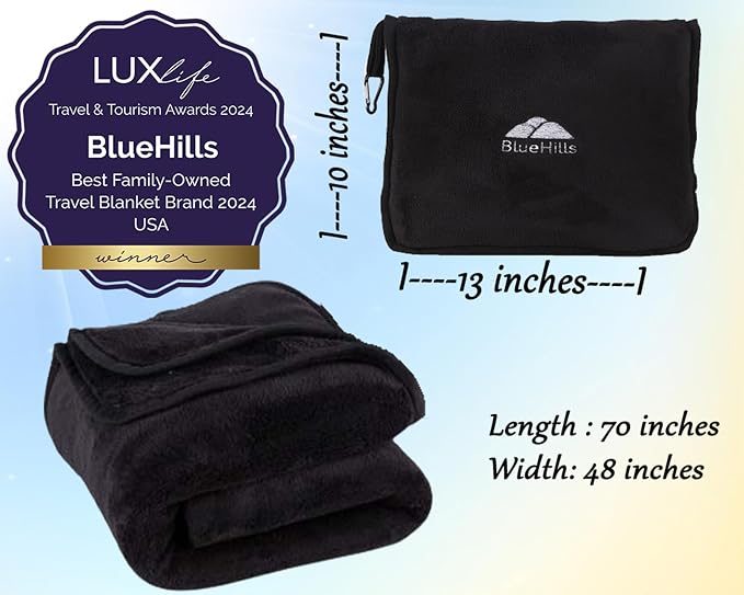 BlueHills Premium Soft Tall Travel Blanket Pillow Airplane Flight Blanket Long - Image 3