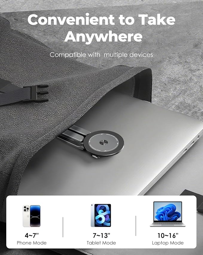 Viozon Portable Laptop Stand for Desk & Travel, Magnetic Phone Holder Tripod - Image 4