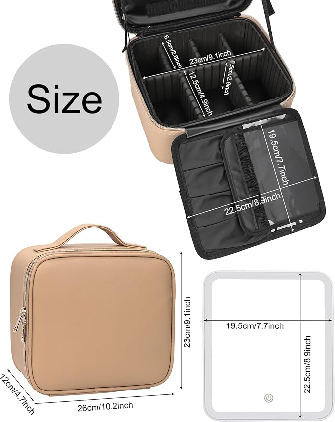 Relavel Makeup Bag with Light Up Mirror, Makeup Case Travel Cosmetic Bags Brush - Image 6