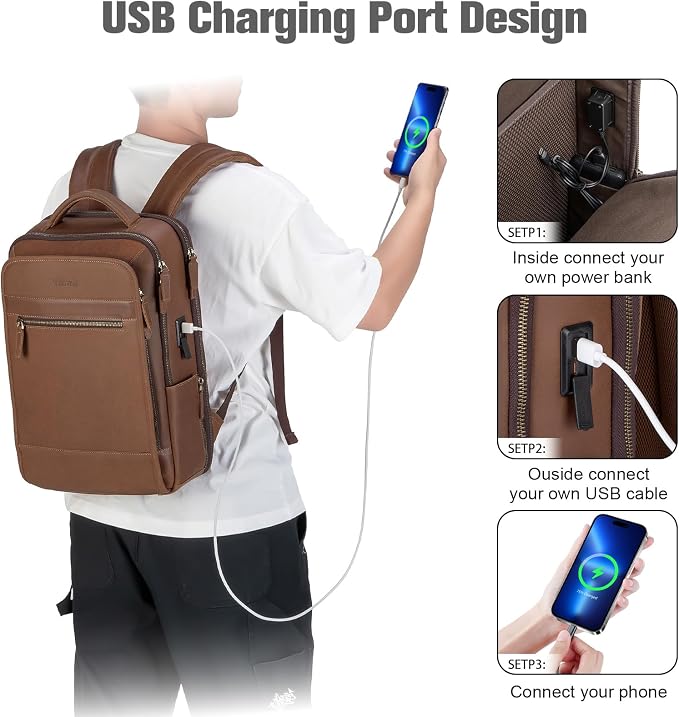 Tzowla Leather Laptop Backpack, Bag - Image 3