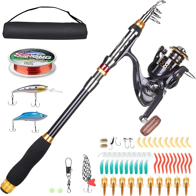 Fishing Rod and Reel Combo, Carbon Fiber Telescopic Fishing Pole by LineRike