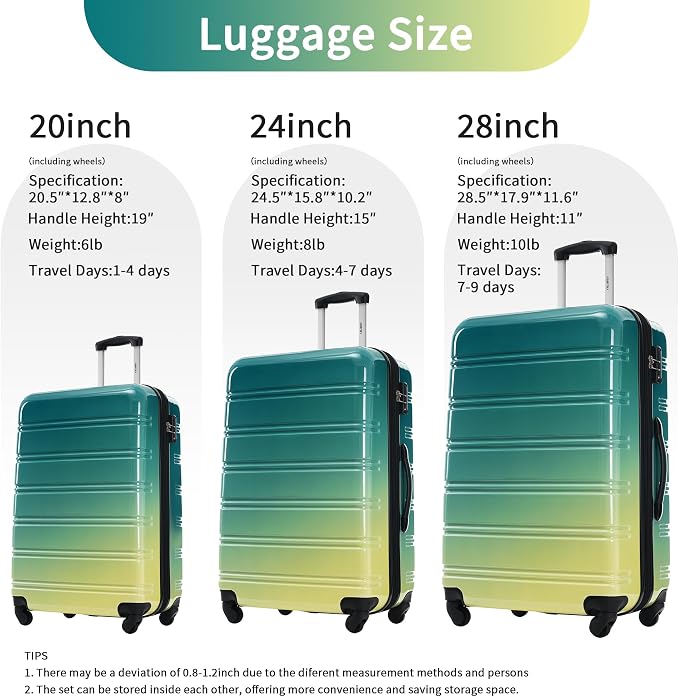 Merax Luggage Sets 3 Piece, Hardside Expandable Suitcase Set - Image 2