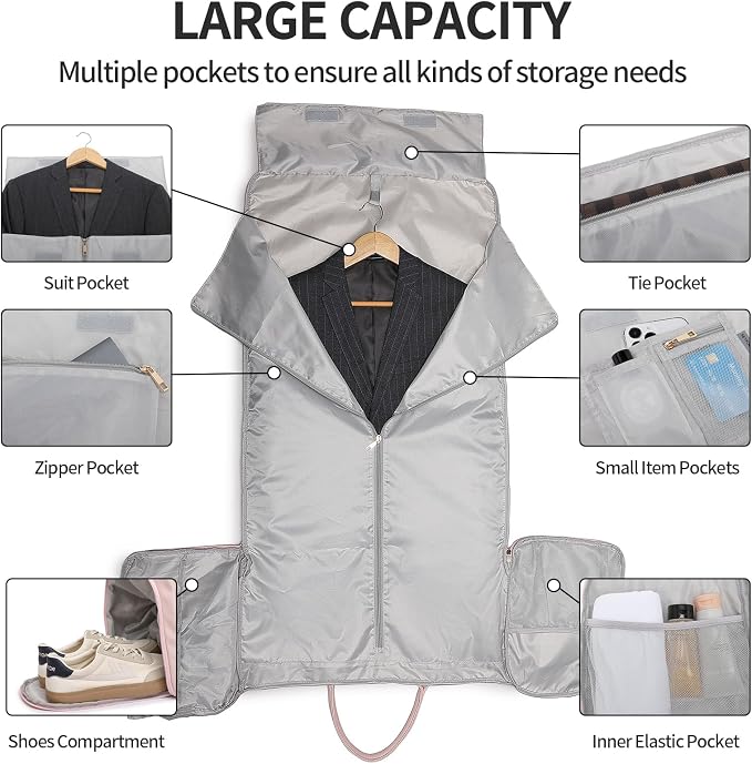 Carry On Garment Bag for Travel, Convertible Travel Garment Bag for Men Women - Image 3